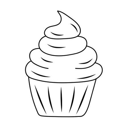 Cupcake In doodle style. Birthday, celebration, holiday, party concept. Black and white vector illustration for coloring book.のイラスト素材