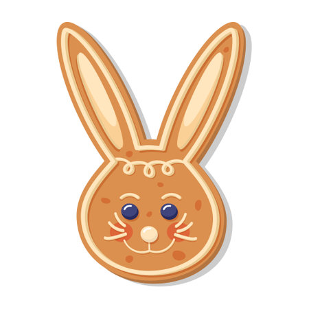 Christmas gingerbread rabbit. New Year decorative bunny cookie. Winter homemade sweet.のイラスト素材