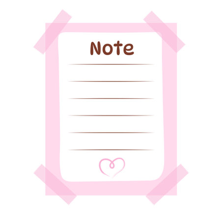 Cute pink note template for planning with sticky tapes and heart. Cozy design of schedule, daily planner or checklist. Vector hand-drawn illustration.のイラスト素材