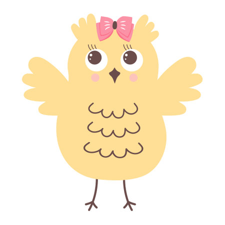 Cute funny owl with bow. forest bird cartoon character.のイラスト素材