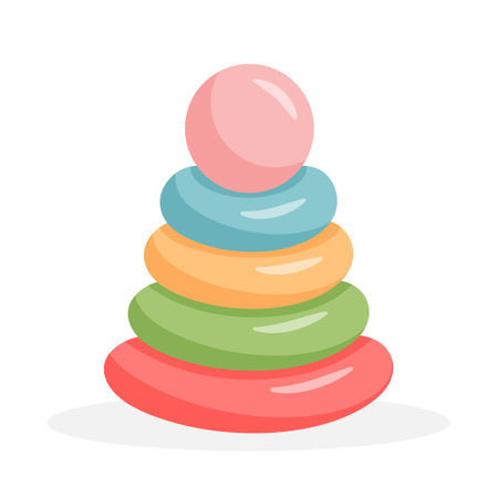 Educational Children's toy pyramid with plastic rings with circle top.のイラスト素材