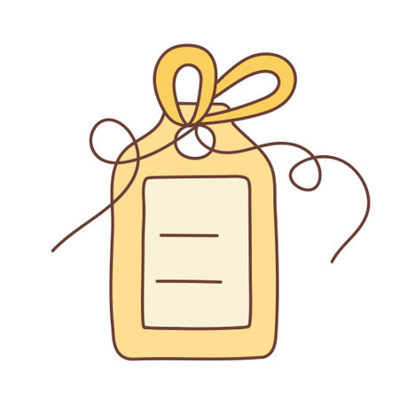 Empty tag with a bow in doodle style. Label icon. Hand drawn doodle illustration.のイラスト素材