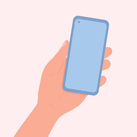 Hand holding smartphone with blank screen. Flat design in pastel colors.のイラスト素材