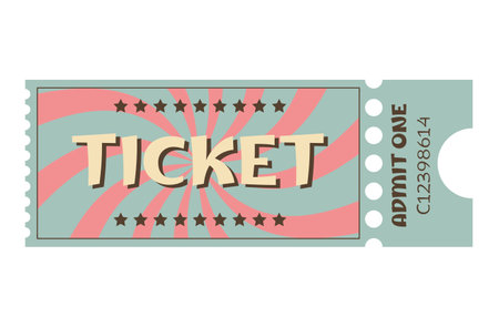 Classic retro ticket for cinema, circus, movie, theatre, cruise, concert and other events. Old vintage style in pastel colors.のイラスト素材