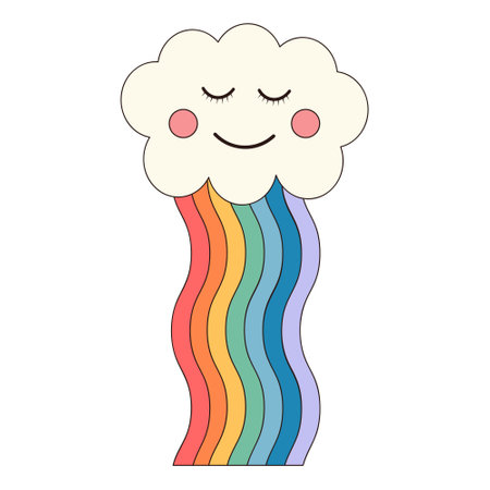 Groovy cloud character with rainbow. Retro vintage 60s 70s clipart.のイラスト素材