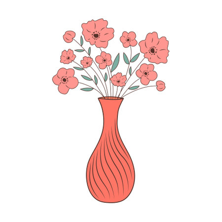 Vase with Flowers. Hand drawn illustration in doodle style.のイラスト素材