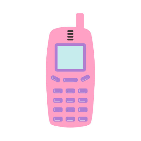 retro mobile phone. Vintage pink mobile. Nostalgia for the 90s, 2000s. Trendy y2k patch or sticker.のイラスト素材