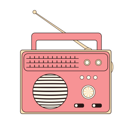 retro radio receiver. Vintage radio music old device. Vector illustration isolated on white background.のイラスト素材