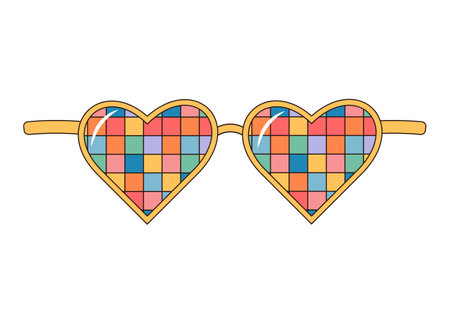 Hippie rainbow sunglasses. Groovy retro style. Heart shaped glasses. Vector illustration isolated on white background.のイラスト素材