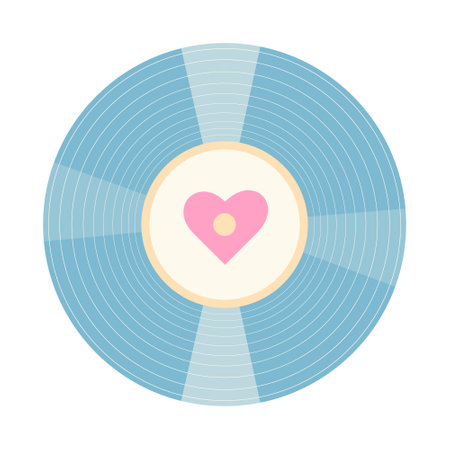 Vintage vinyl plate disc with heart. Gramophone LP record music icon. vector illustration.のイラスト素材