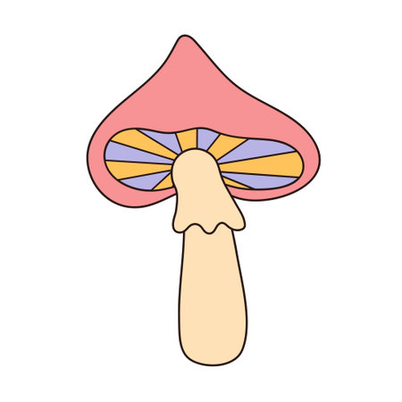 Hippie groovy mushroom. Retro psychedelic cartoon element. Vector illustration isolated on white background.のイラスト素材