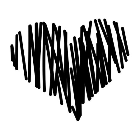 Black doodle heart. Scribble love sign icon. Template for t-shirt, card, invitation.のイラスト素材