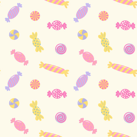 Pastel sweet candies seamless pattern. cute print. Trendy wrapping paper.のイラスト素材