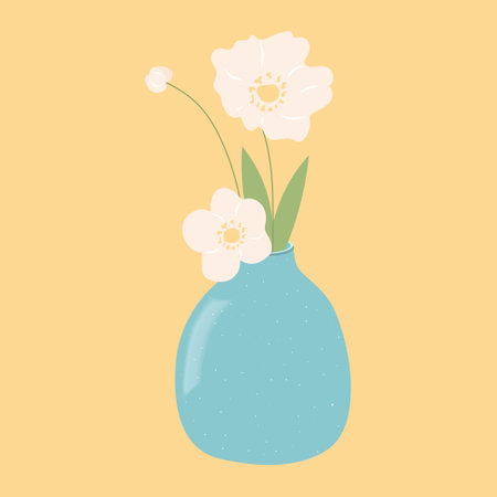Vase with white flowers. still life postcard. cartoon flat illustration.のイラスト素材