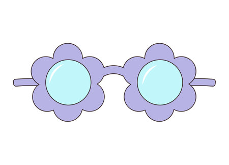 Flower shaped sunglasses. Groovy retro style. Vector illustration isolated on white background.のイラスト素材