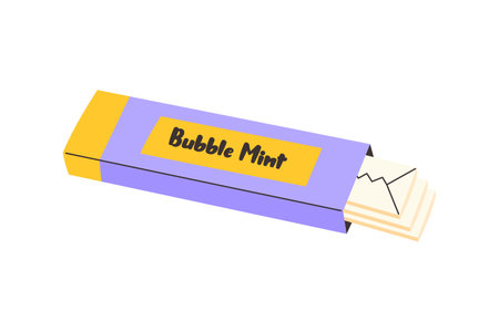 Chewing bubble gum sticks in a package. Bubble mint gum 80s, 90s, childhood nostalgia. candy bubble....