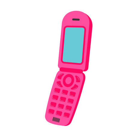 Retro mobile phone from 90s-2000s. Y2k trendy flip phone. Old pink mobile phone sticker.のイラスト素材