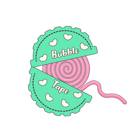 Bubble gum roll. Classic 80s or 90s bubble tape. Retro sweet Chewing Gum. Y2k trendy sticker, fashion patch, badge, emblem.のイラスト素材