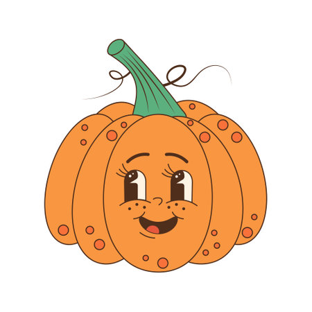 Cute groovy pumpkin. Retro 70s 60s characterのイラスト素材