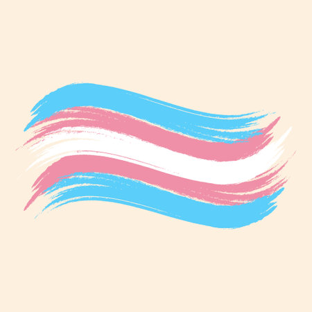 Transgender rainbow flag. Blue, Pink and White brush strokes waves. Gender identity, gender choice, gender transition, gender self-determination concept.のイラスト素材