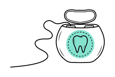Dental floss. Linear doodle illustration with blue shape. Dental care, oral hygiene concept.のイラスト素材