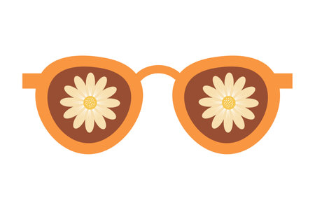 Vintage sunglasses with daisy flowers. Groovy retro fashion cartoon style.のイラスト素材