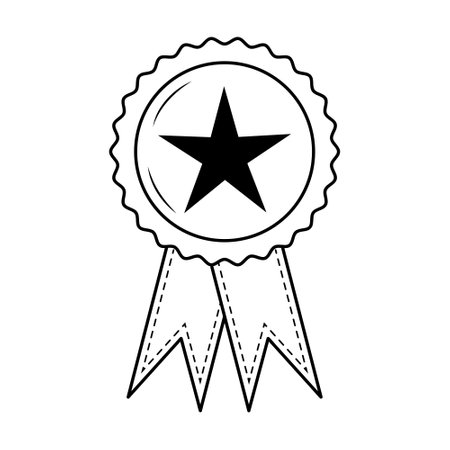Medal with star and ribbons. Linear icon. Trophy, winner, award, prize and competition concept.のイラスト素材