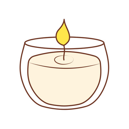 Burning aroma candle in a glass jar. Relax, aromatherapy, spa, anti-stress concept. Color doodle icon.のイラスト素材
