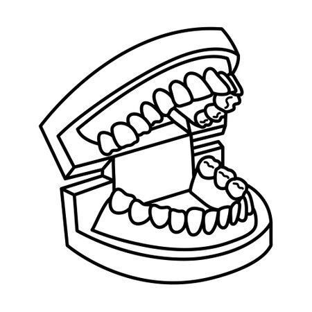 Jaw with teeth. Open mouth dental model. Linear doodle icon. Orthodontics.のイラスト素材
