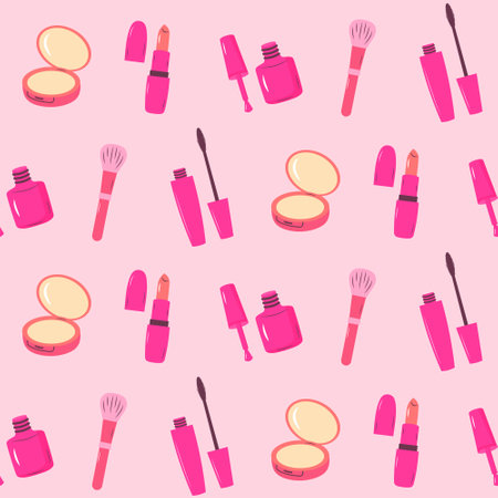 Pinkcore glamour seamless pattern. Pink pattern with makeup cosmeticsのイラスト素材