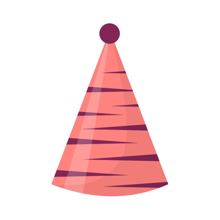 Party hat. Cute birthday cone cap in bright colors. Festive paper cap isolated on white background.のイラスト素材