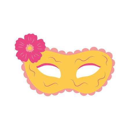 Carnival mask with flower. Festive element for holiday. Flat cartoon vector illustration isolated on a white background.のイラスト素材