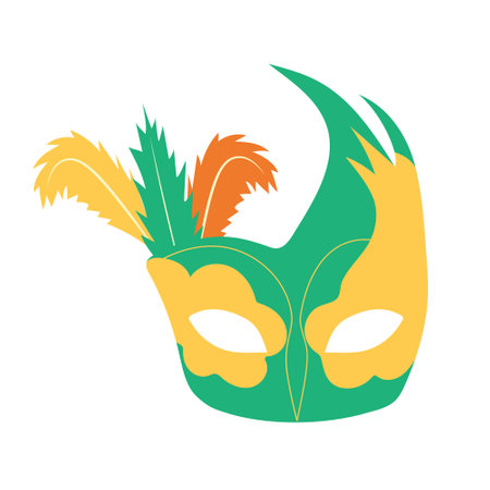 Carnival mask with feathers. Festive element for holiday. Flat cartoon vector illustration isolated on a white background.のイラスト素材