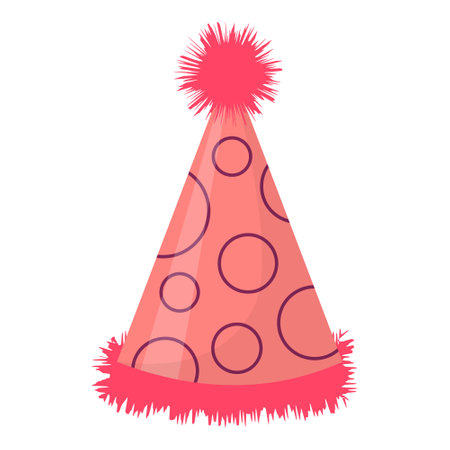 Party hat. Cute birthday cone cap in bright colors. Festive paper cap isolated on white background.のイラスト素材