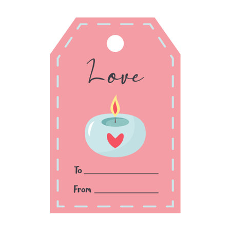 Valentines Day tag with candle. Love lettering. Holiday gift label template.のイラスト素材