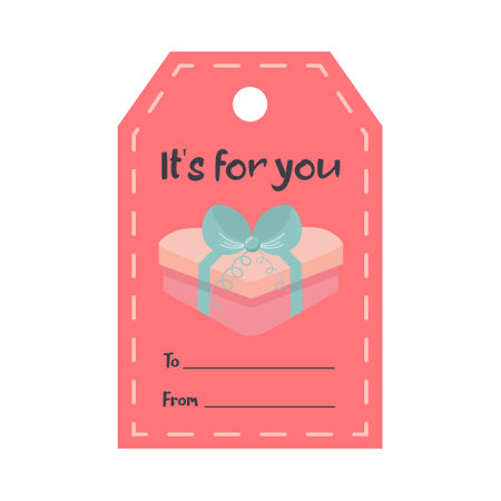 Valentines Day tag with heart gift box. It's for you lettering. Holiday gift label template.のイラスト素材