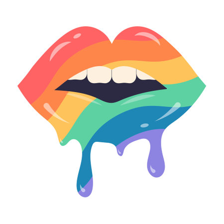Melting rainbow lips with dripping paint. LGBT symbol. Flat vector illustration.のイラスト素材