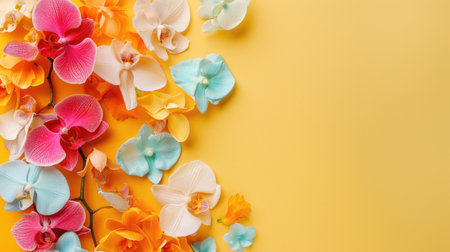 Orchid flowers background. Copy space. Close-up of orchid flowers.の素材