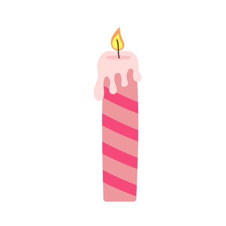 Cute burning stipped candle with wax. Cartoon flat vector illustration.のイラスト素材
