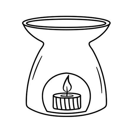 Aroma lamp with candle for SPA and aromatherapy. Hand drawn doodle vector illustration.のイラスト素材
