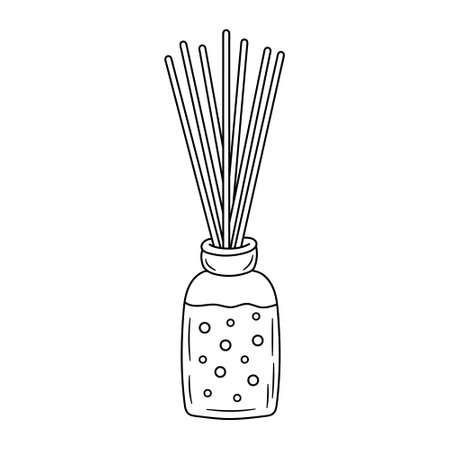 Aroma diffuser with bamboo sticks for home. Hand drawn doodle vector illustration.のイラスト素材