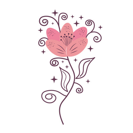 Boho flower with stars. Esoteric, magic symbol. Cartoon flat vector illustration.のイラスト素材