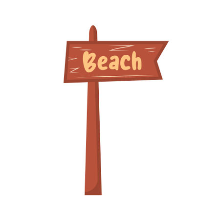 Vintage wooden sign with word beach. Wooden pointer to the beach. Summer symbolのイラスト素材
