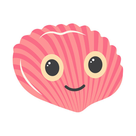 Cute seashell. Cartoon character Marine life. Sea animal isolated on white background.