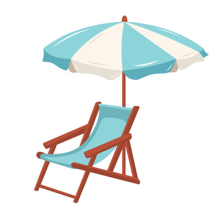 Sunbathing chair with beach umbrella. Sun lounger. Vacation and travel concept.のイラスト素材