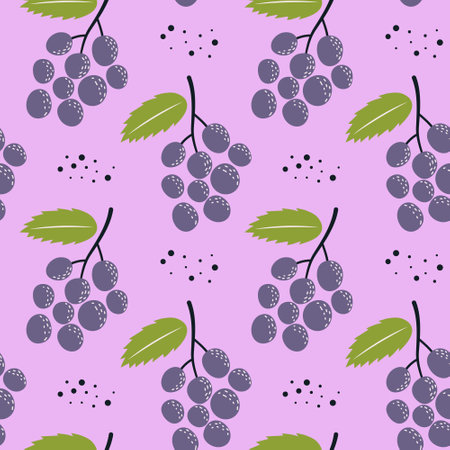Seamless pattern with grapevine on pastel purple background.のイラスト素材