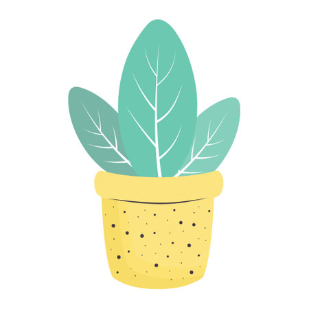 Cute plant leaves in a pot. Vector illustration isolated on white background.のイラスト素材