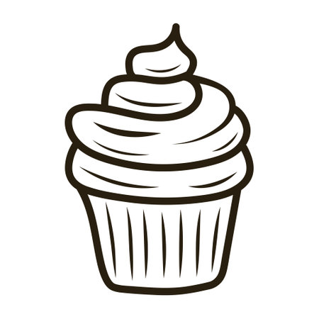 Doodle cupcake with whipped cream. Outline hand drawn icon for coffee and bakery cafe.のイラスト素材