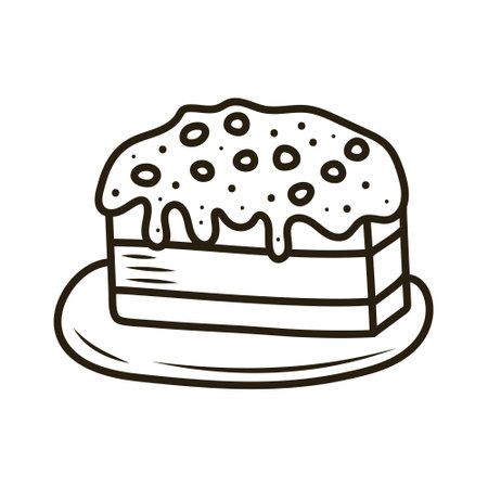 Doodle cake with whipped cream. Outline hand drawn icon for coffee and bakery cafe.のイラスト素材