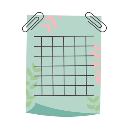 Memo notepad with a paper clips. Cute lined notebook template for notes with pastel floral design.のイラスト素材